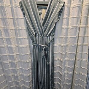 Elegant Striped Teal Jumpsuit